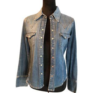Gap Western Chambray Jean Shirt Long-Sleeved Pearl Snaps Rodeo Country Size XS